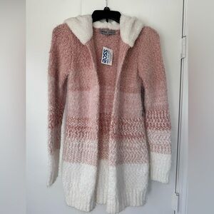 NWT Absolutely Famous Peach and White hoodie Cardigan. Size small